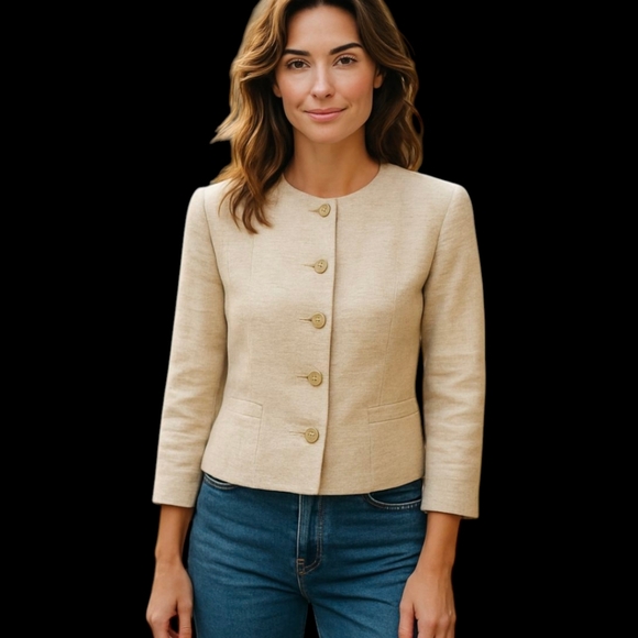 Vtg. Herbert Grossman button front neutral cream Tweed tailored blazer sz 12P - Picture 11 of 11